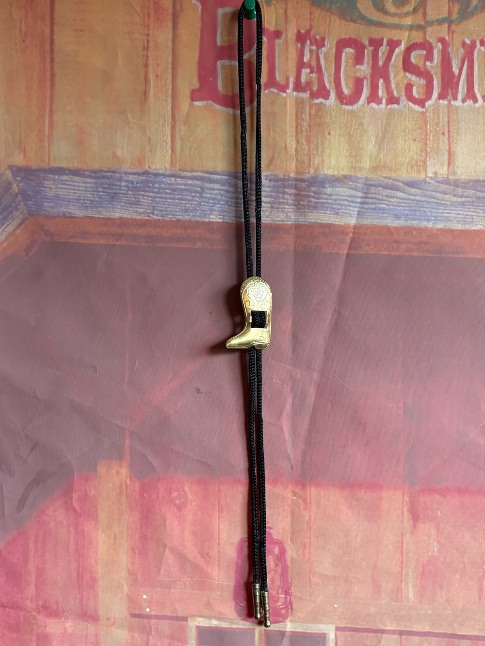 Vintage Gold Tone Cowboy Boot Concho Bolo Tie